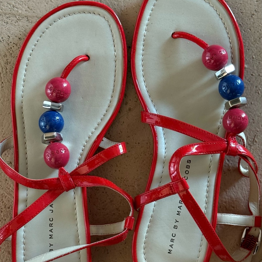 Marc by Marc Jacobs Red Sandals with Pink and Blue Beads